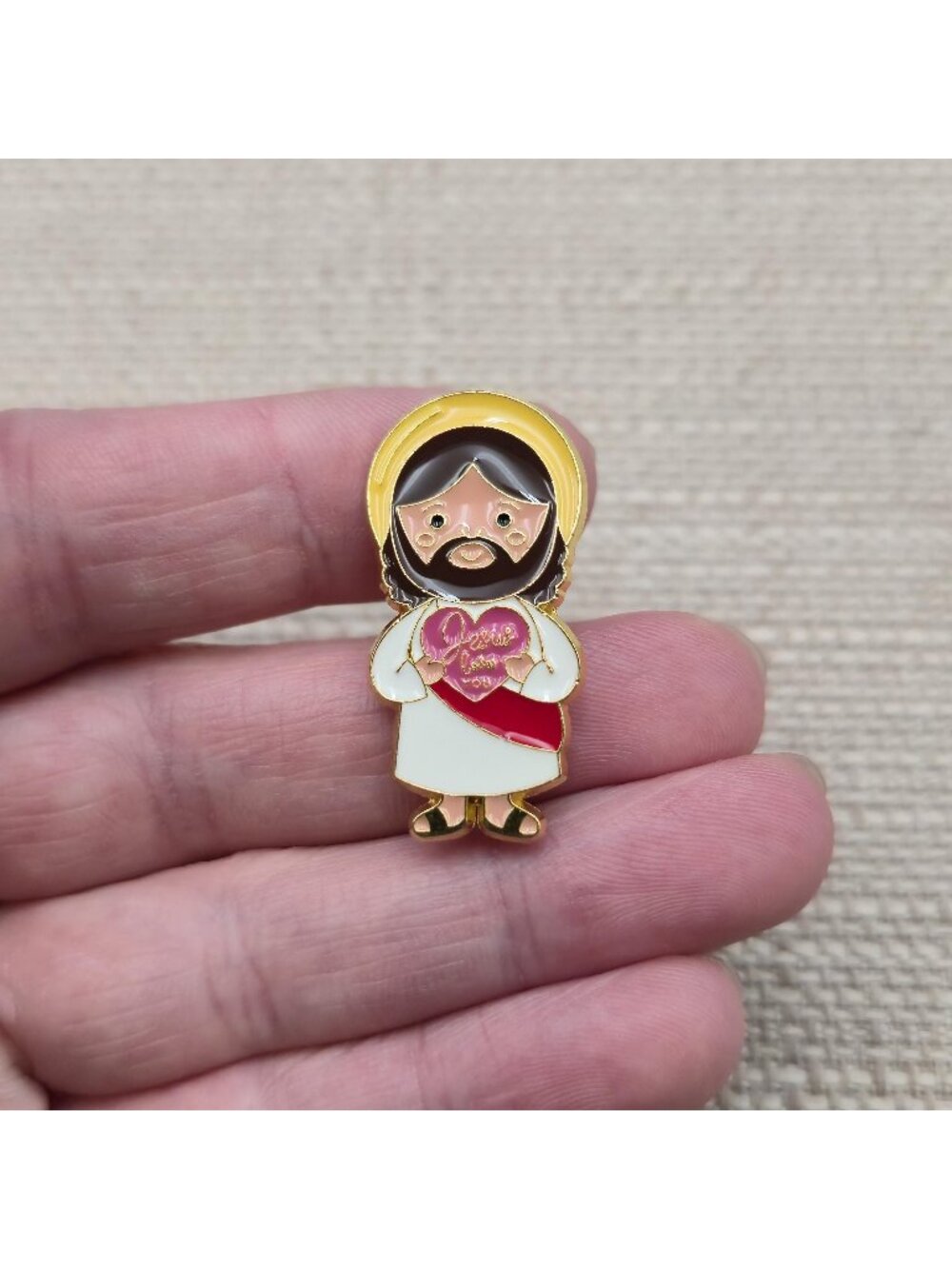 Cute Jesus Loves You Enamel Pin - Religious Christian Faith Lapel Badge A8941